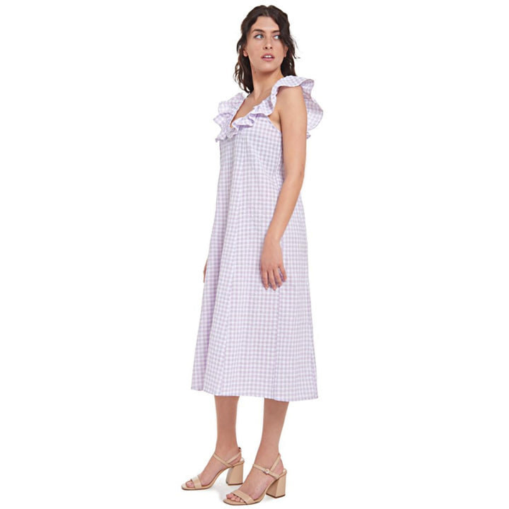 Erin Ruffle Midi Dress - Lavender Ginham - Dresses