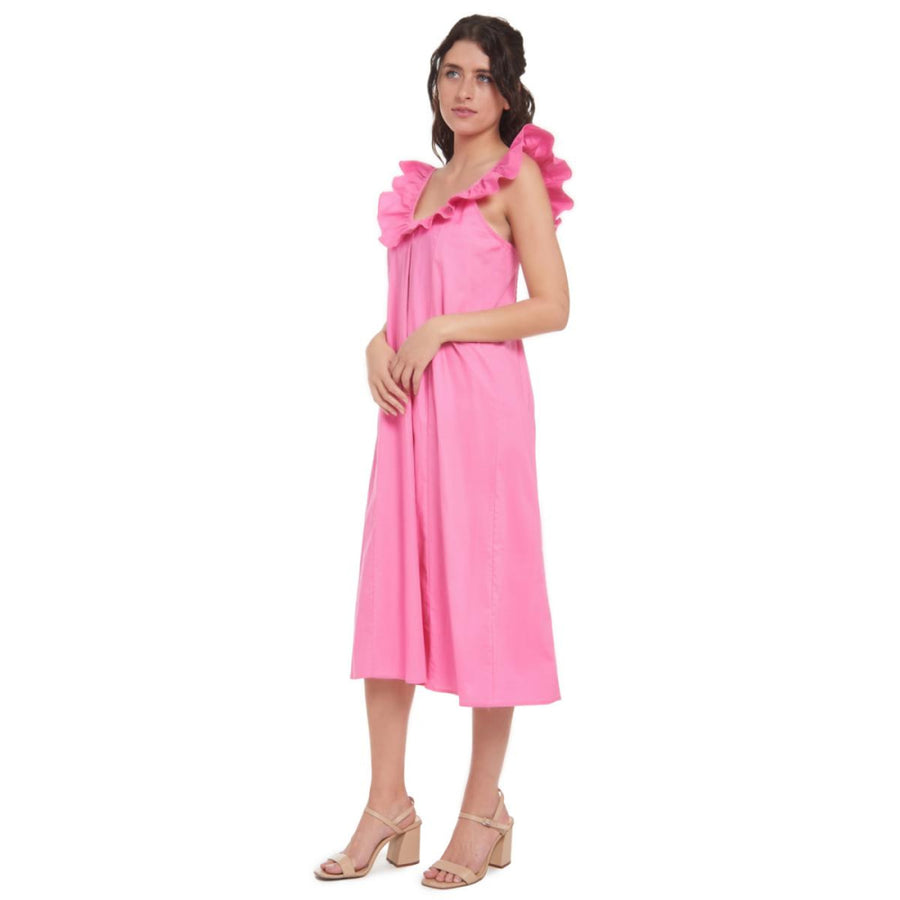 Erin Ruffle Midi Dress - Peony Pink - Dresses