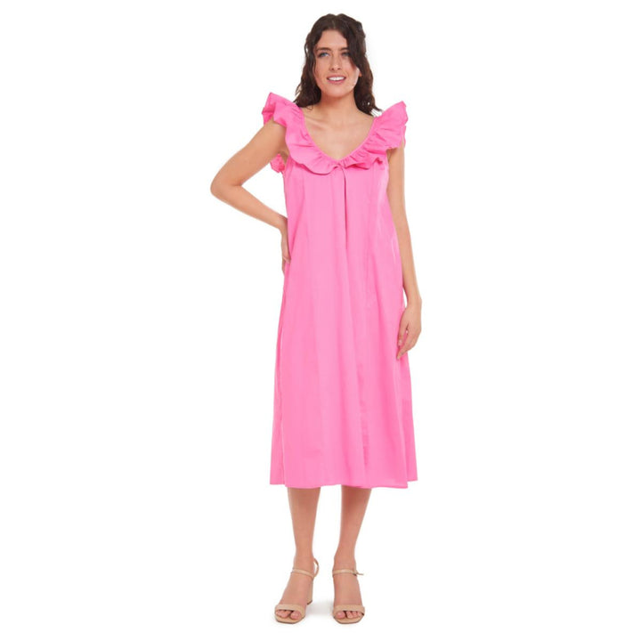 Erin Ruffle Midi Dress - Peony Pink - Dresses