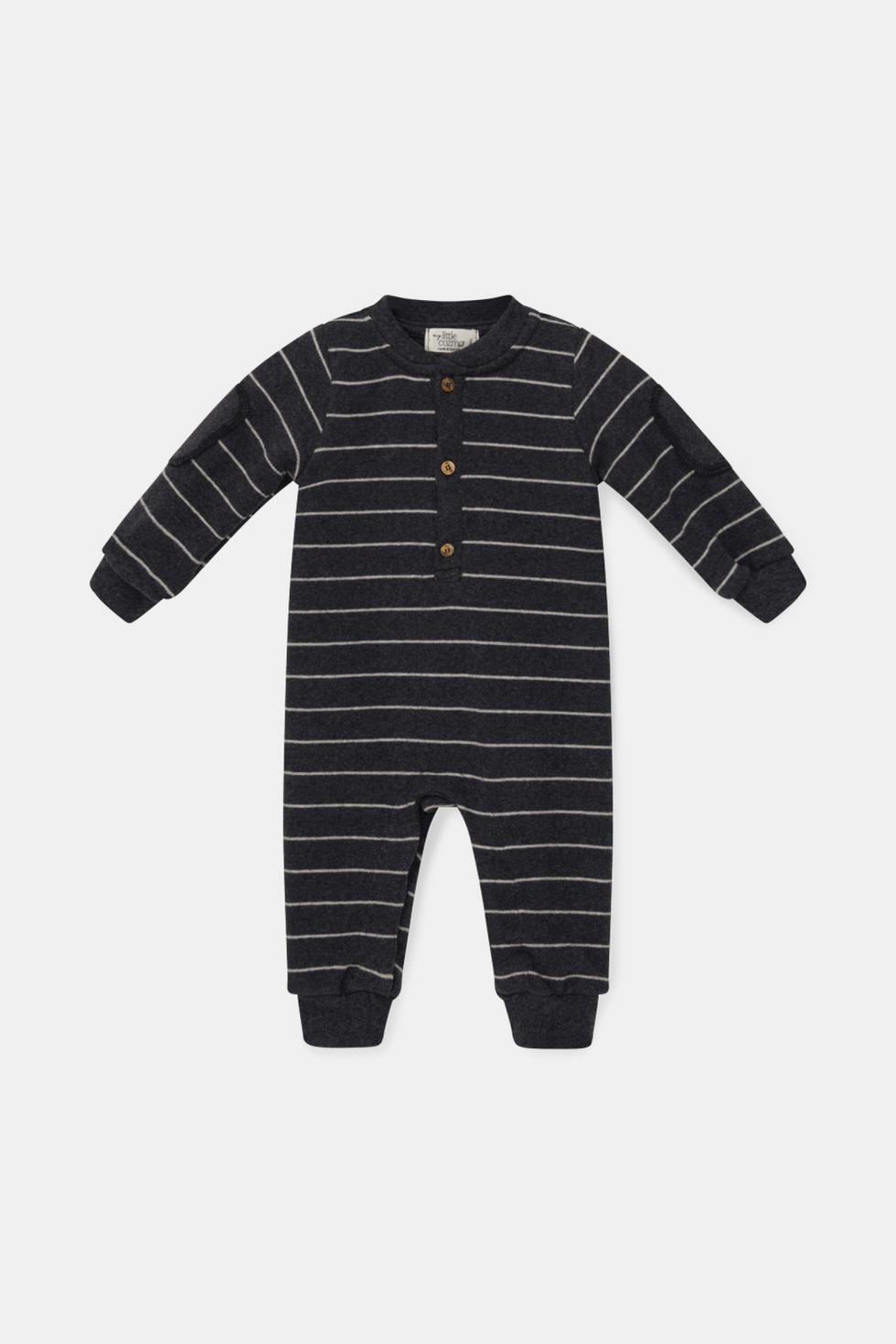 Organic recycled stripes baby jumpsuit - Dark grey