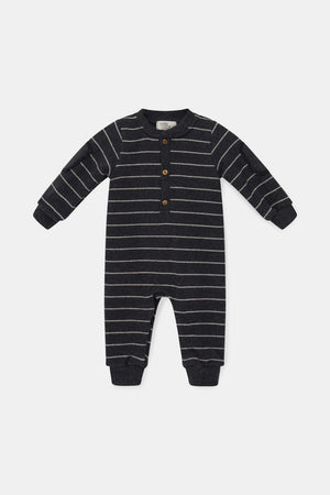 Organic recycled stripes baby jumpsuit - Dark grey