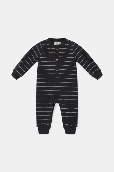 Organic recycled stripes baby jumpsuit - Dark grey