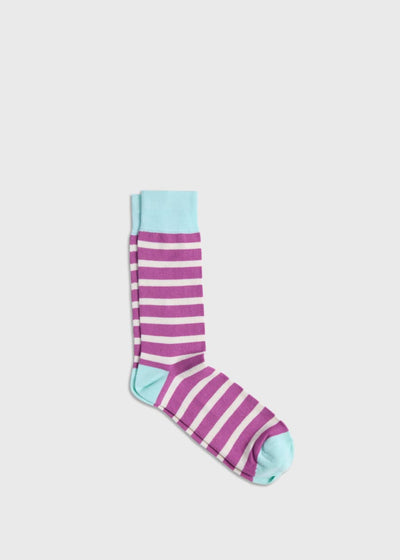 Cotton Two Color Stripe Sock - Lilac