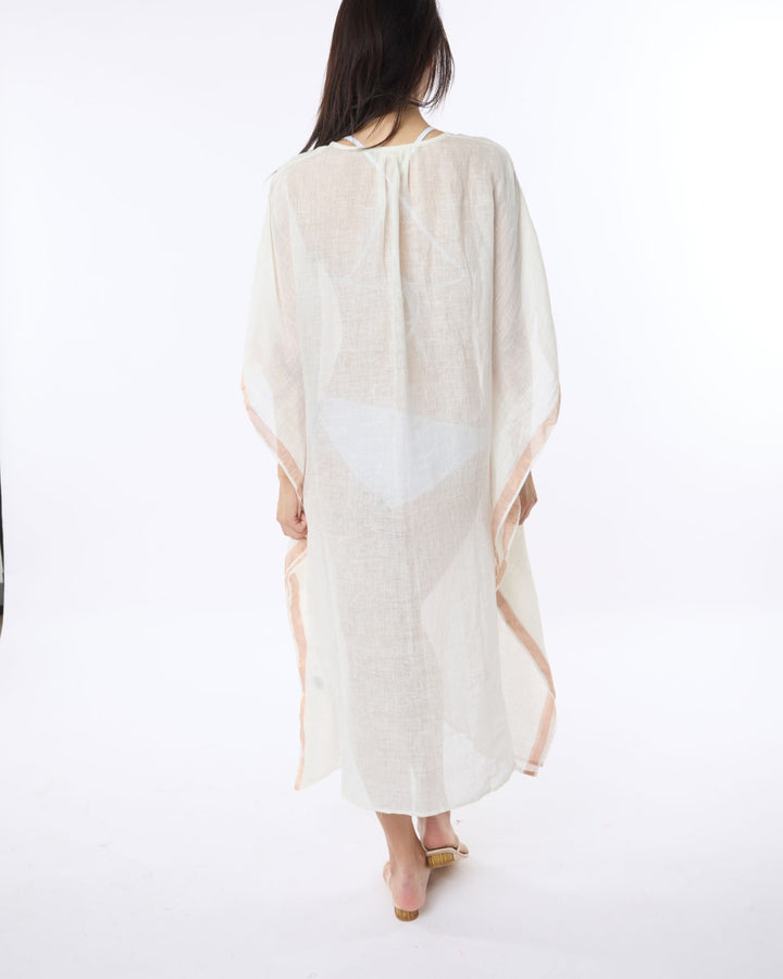 Kerala Kaftan - White Peach Trim