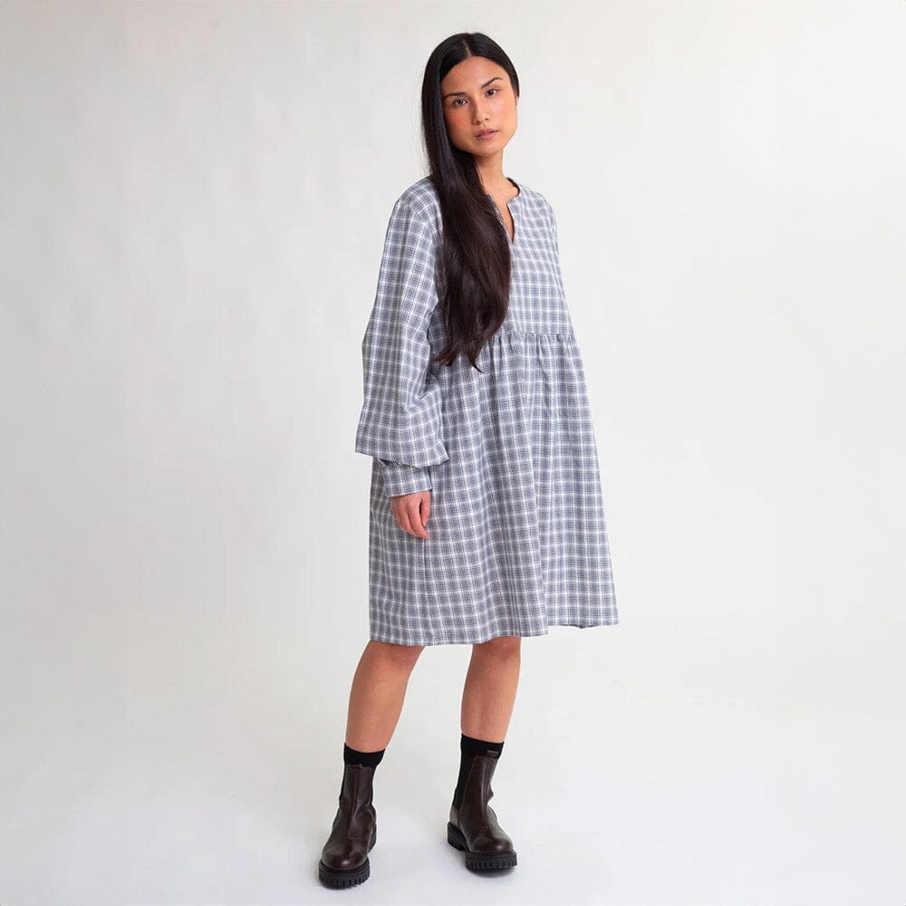 Eloise-Cay Organic Cotton Dress - Navy-Cream-Check dresses Beaumont Organic 