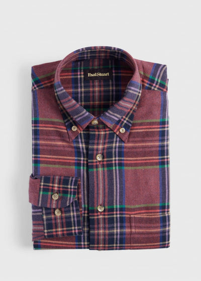Exaggerated Plaid Flannel Sport Shirt - Burgundy - XL (44) - Collared Shirt