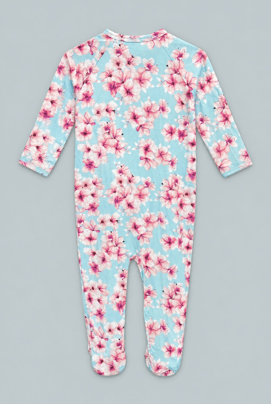 Pretty Pink Floral Zipper Footie - Cherry Blossoms