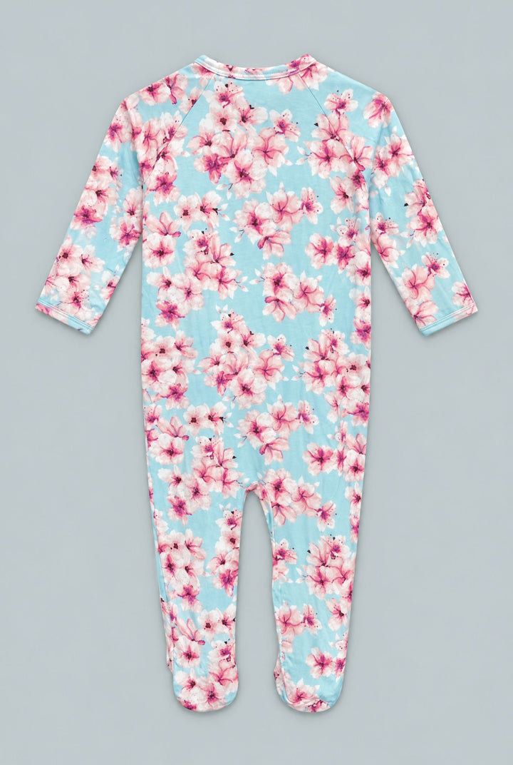 Pretty Pink Floral Zipper Footie - Cherry Blossoms