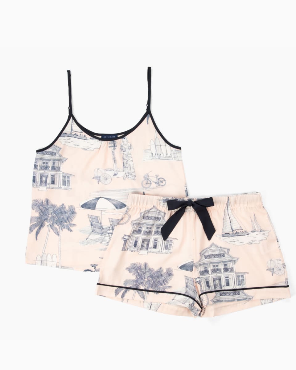 Florida Toile Cami Shorts Set - Pink Navy
