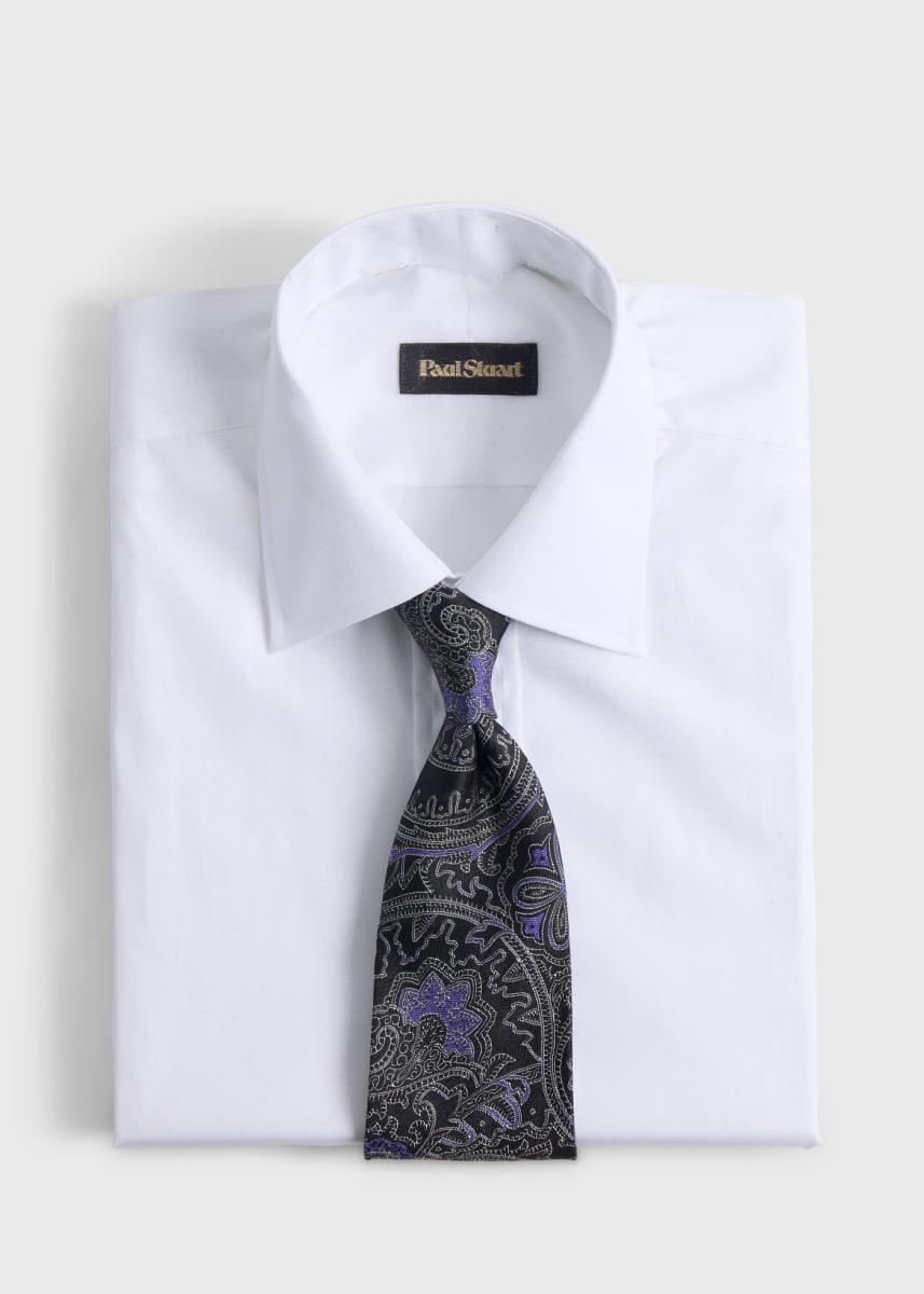 Woven Silk Allover Paisley Tie - Black/Royal