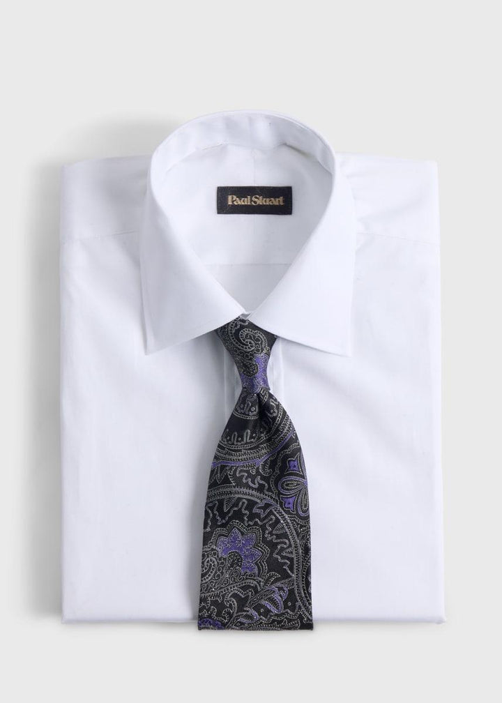 Woven Silk Allover Paisley Tie - Black/Royal