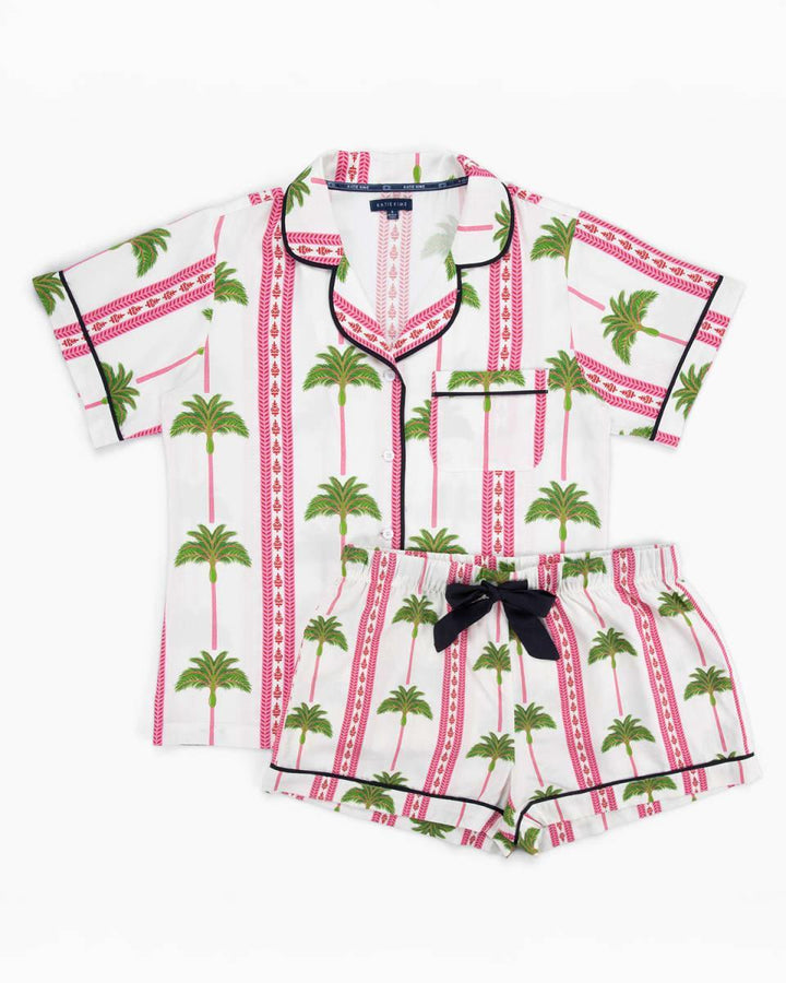 Tropical Palm Pajama Shorts Set - Pink Green