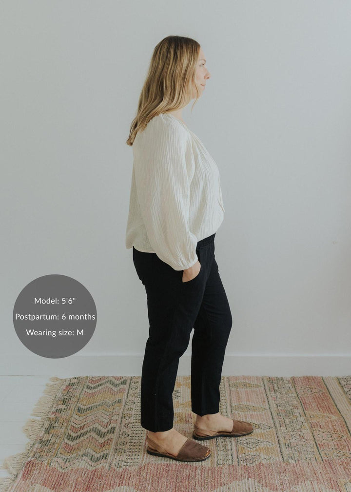 Adult Plus Size Transitional Maternity Smocked Linen Pant - Ebony