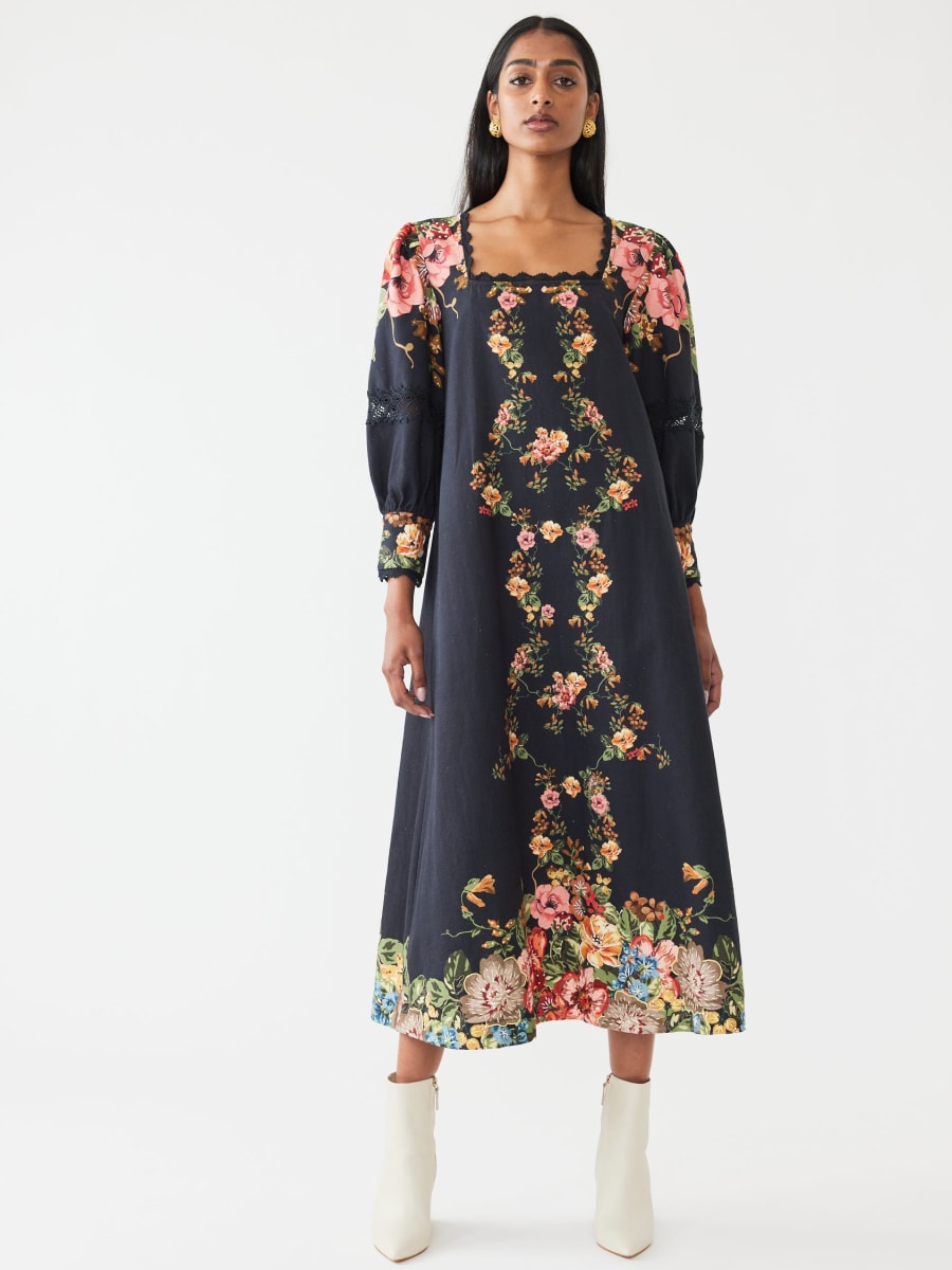Tara Dress - Black Victorian Floral