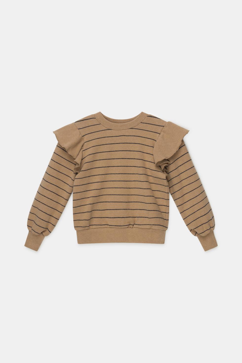 Organic stripes ruffle sweater - Camel