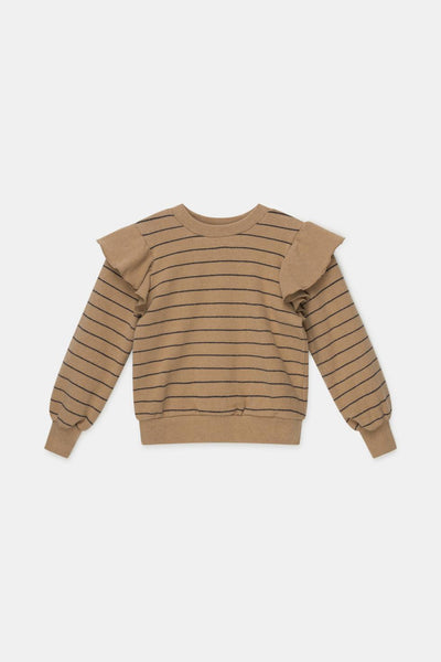 Organic stripes ruffle sweater - Camel