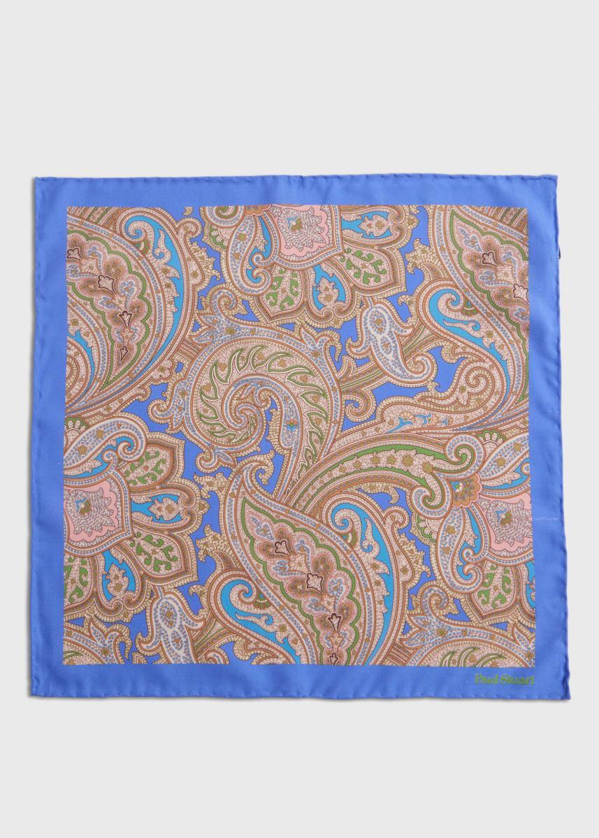 Habotai Silk Summer Paisley Pocket Square - Blue