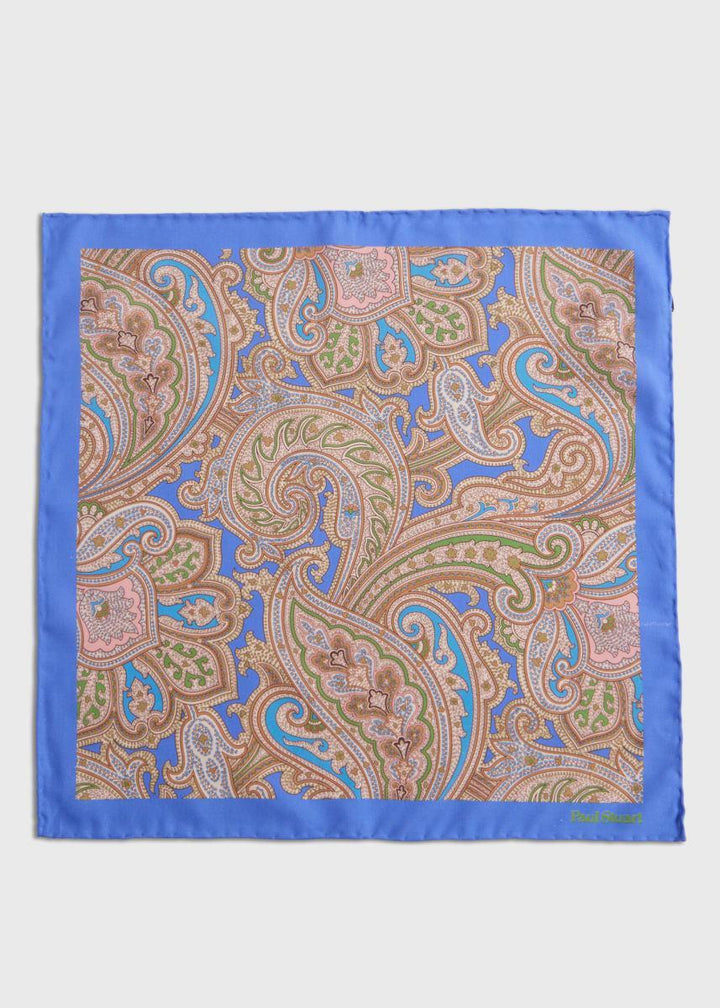 Habotai Silk Summer Paisley Pocket Square - Blue