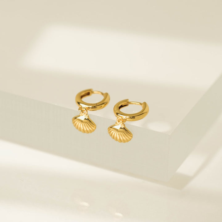 Shell Charm Huggie Drop Hoop Earrings