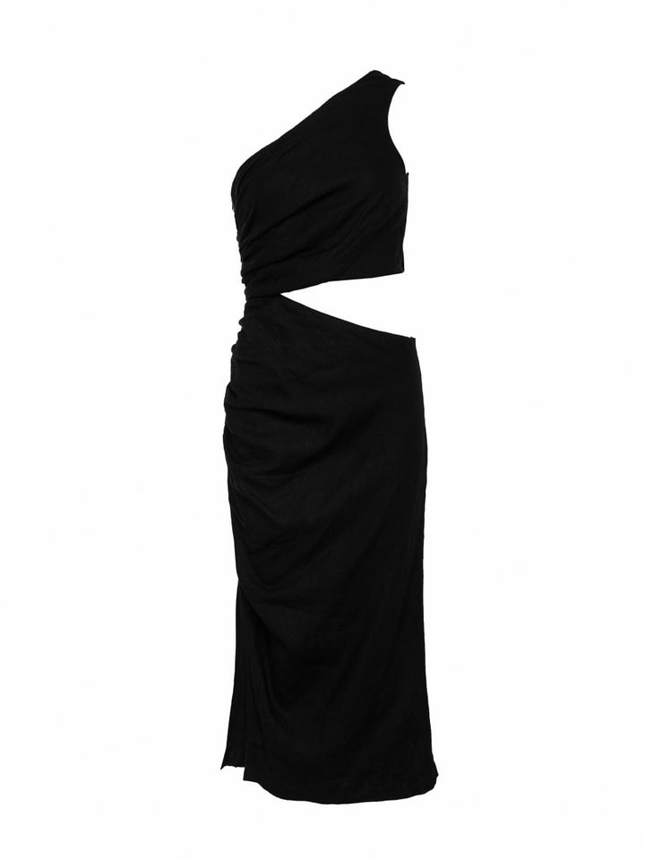 black linen one shoulder dress Velvet By Graham & Spencer Andrea Linen One Shoulder Dress In Black - 60% Off