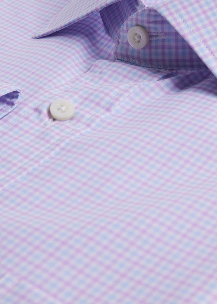 Small Check Cotton Dress Shirt - Pink