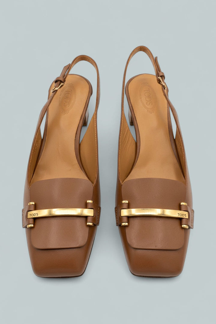 Leather Loafer Pumps - Light Beige
