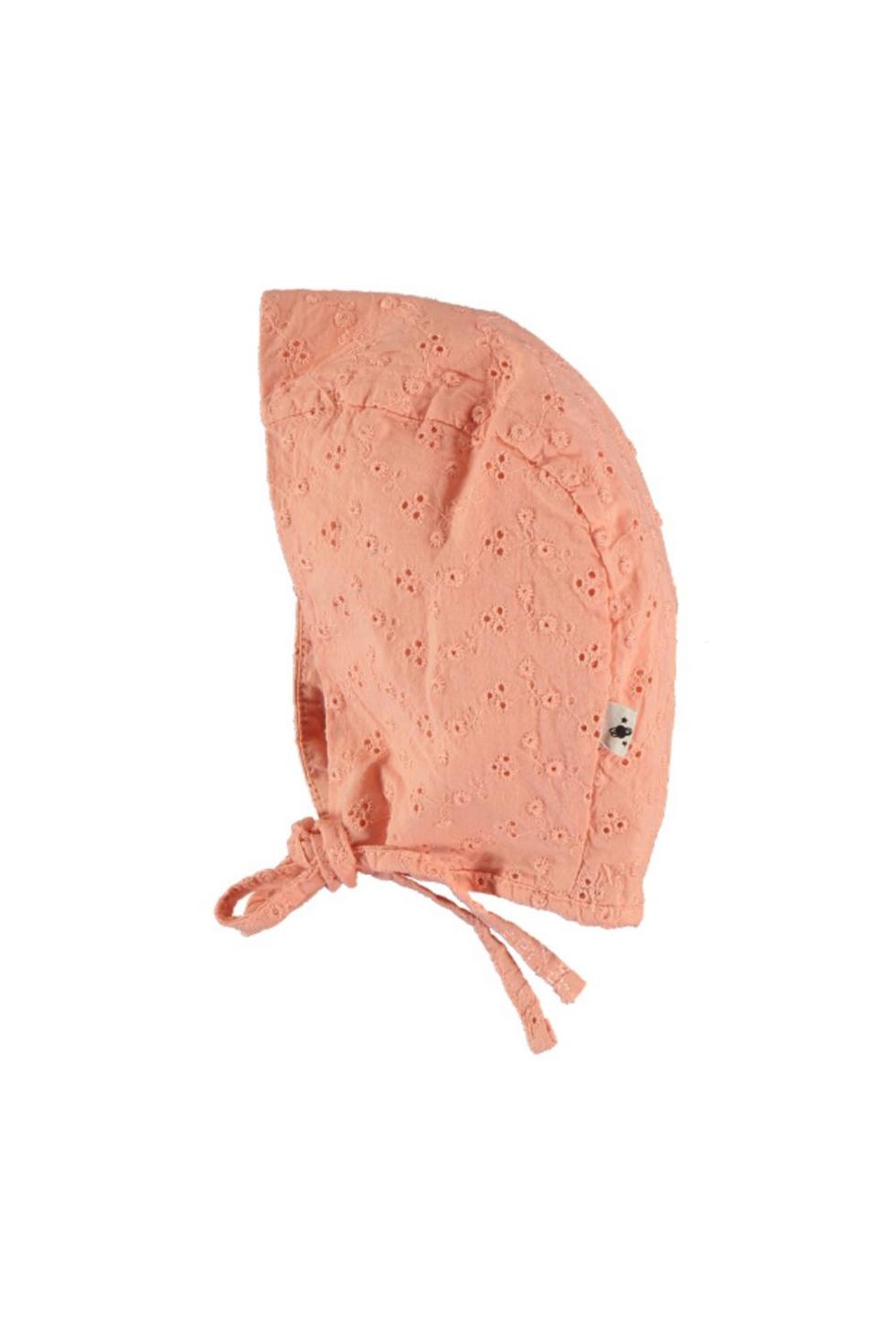 Embroidered baby bonnet - Peach