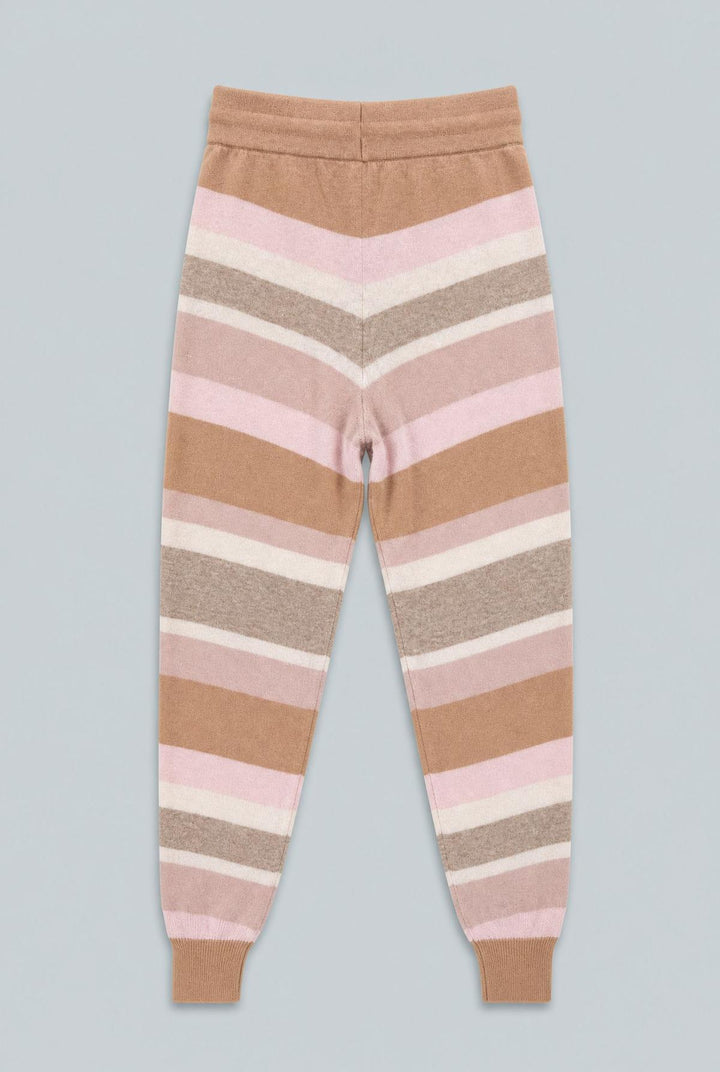 Striped Cashmere Blend Joggers - Camel Combo