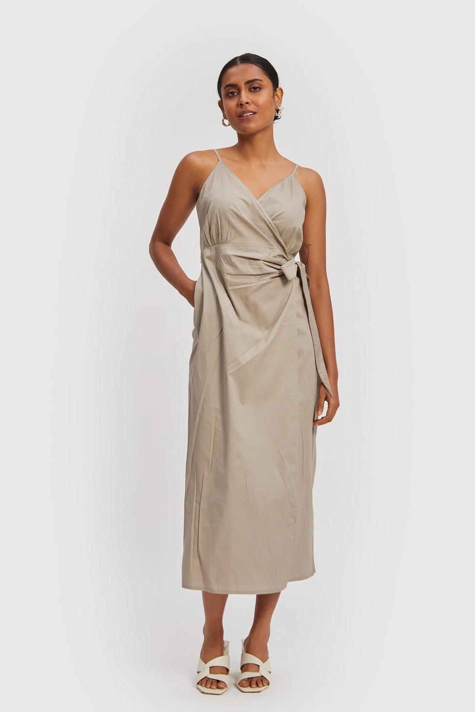 Strappy Wrap Dress - Poplin Ecru