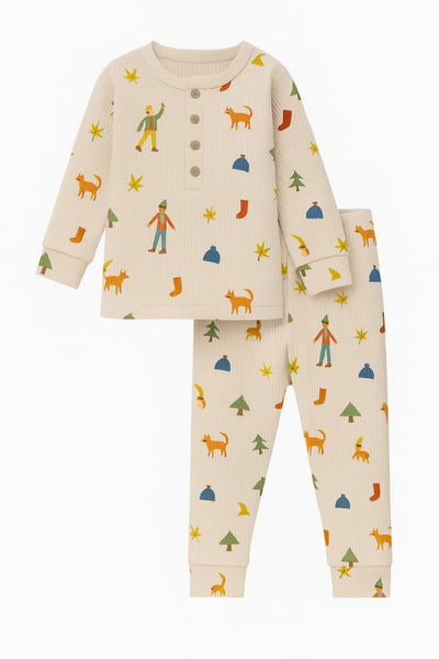 Fall Fun Henley Waffle Pajama Set - Pajamas