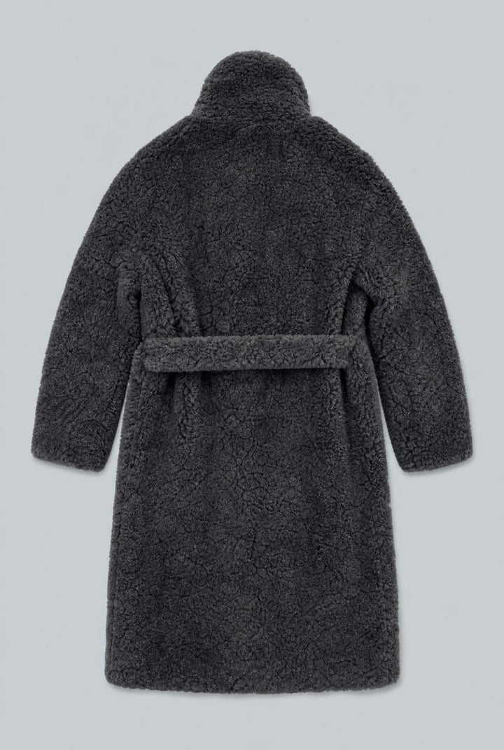 Faux Fur Belted Coat - Black - Coat