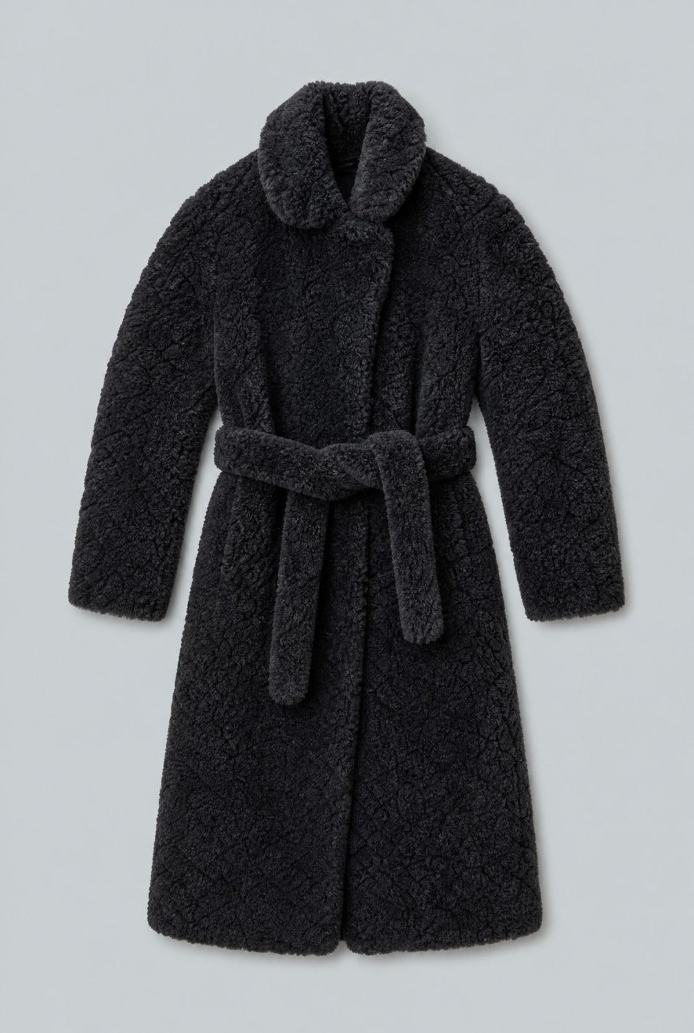 Faux Fur Belted Coat - Black - Coat