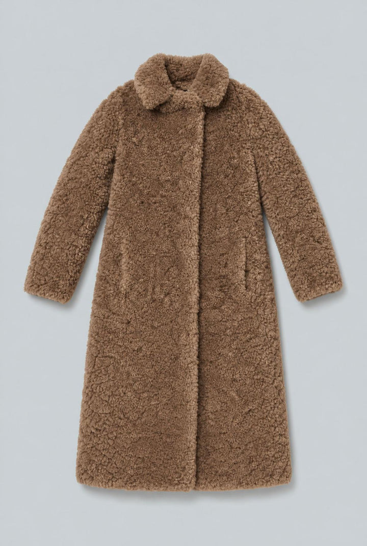Faux Fur Belted Coat - Brown - Coat