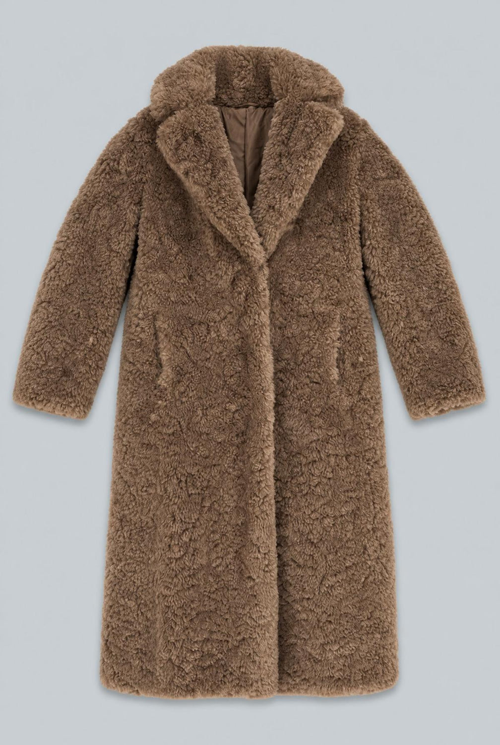 Faux Fur Belted Coat - Brown - Coat