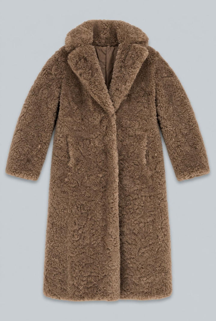 Faux Fur Belted Coat - Brown - Coat