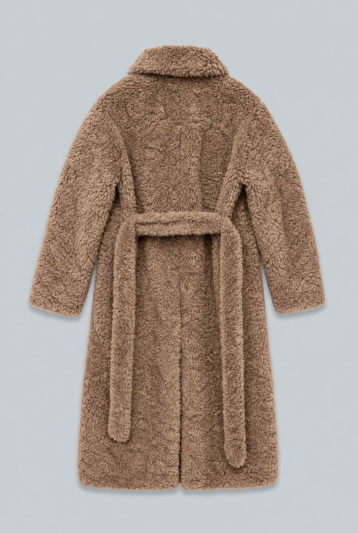 Faux Fur Belted Coat - Brown - Coat