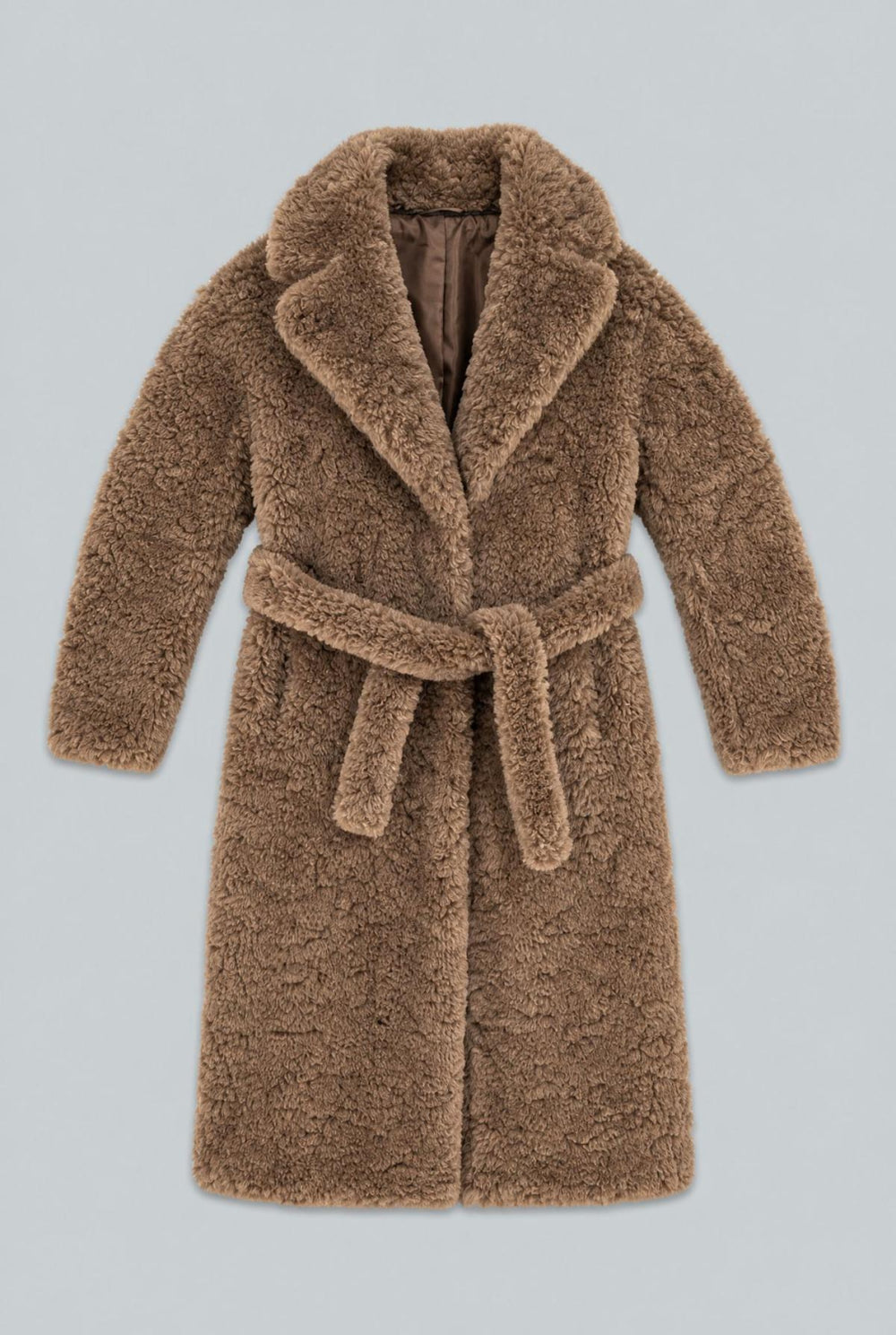 Faux Fur Belted Coat - Brown - Coat