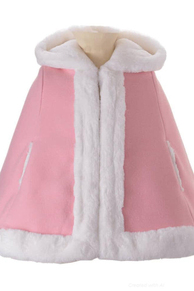 Faux Fur Trim Cape - Pink - 2y - Jacket