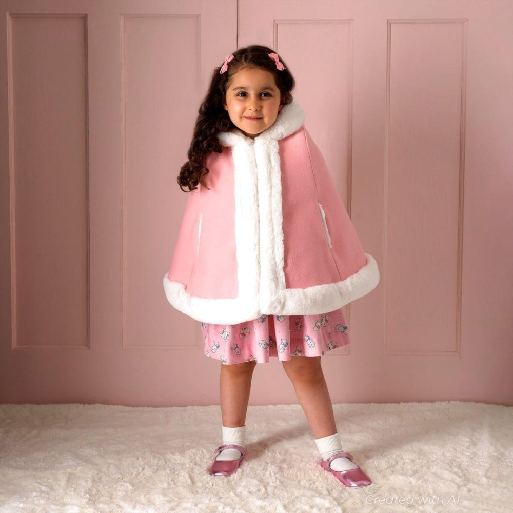 Faux Fur Trim Cape - Pink - 2y - Jacket