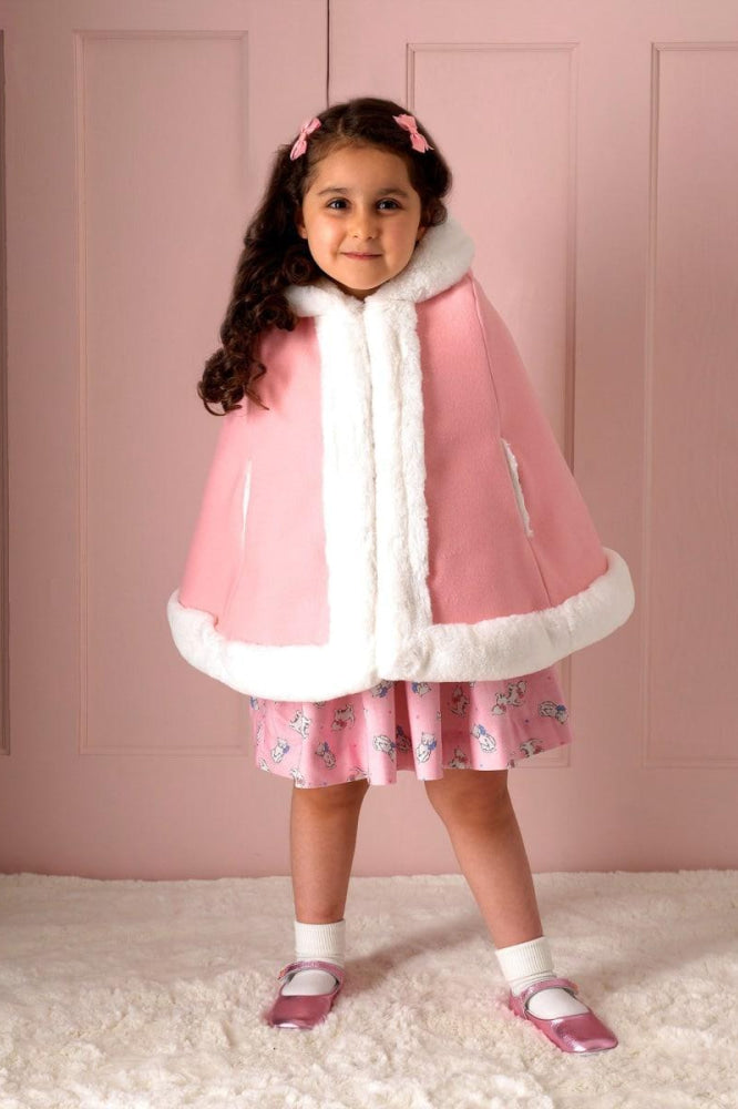 Faux Fur Trim Cape - Pink - 2y - Jacket