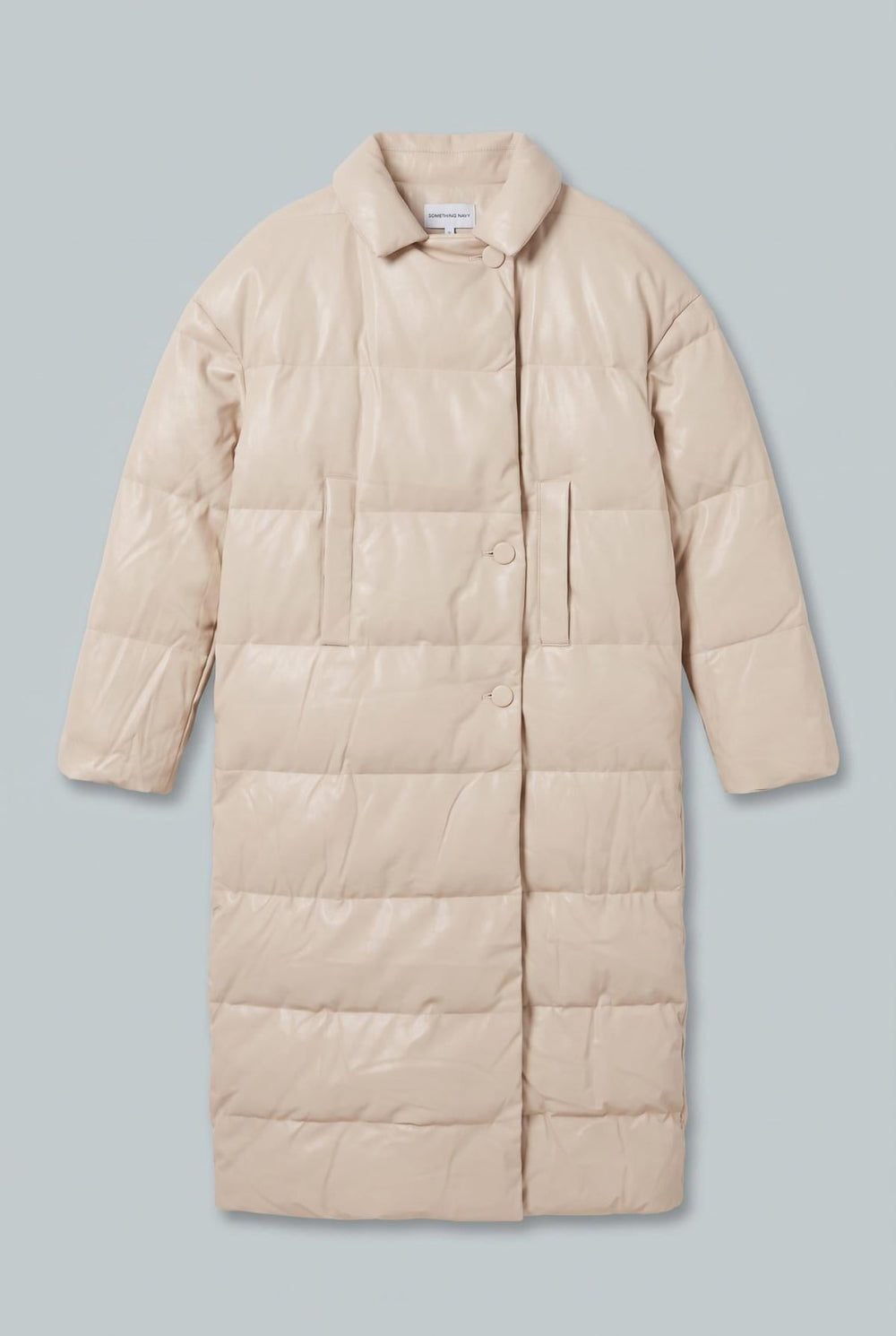 Faux Leather Long Puffer Coat - Ecru - Coat