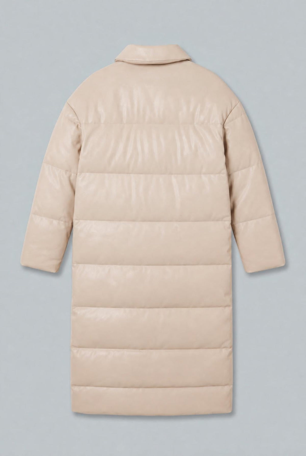 Faux Leather Long Puffer Coat - Ecru - Coat