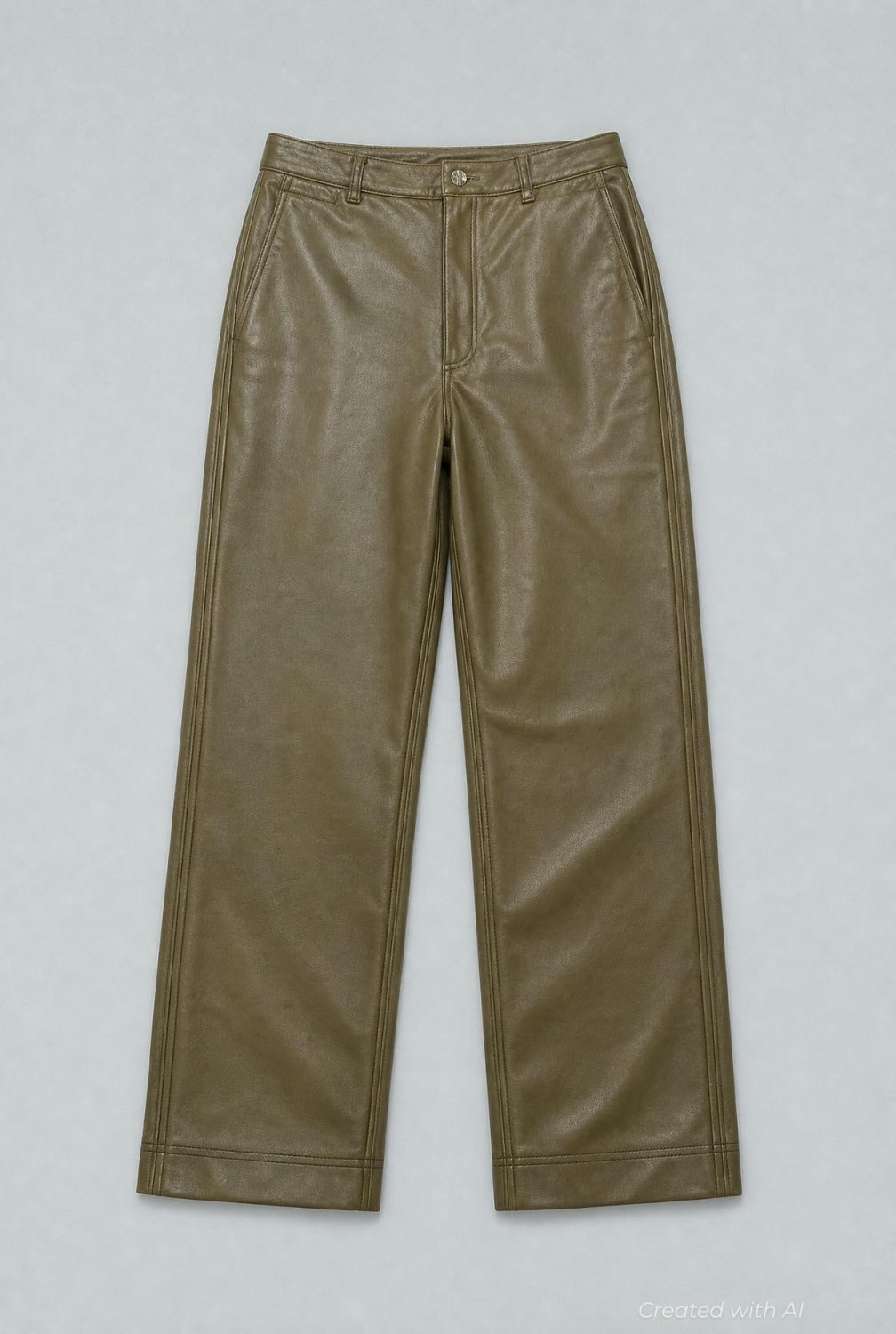 Faux Leather Straight Leg Pants - Army - Pants