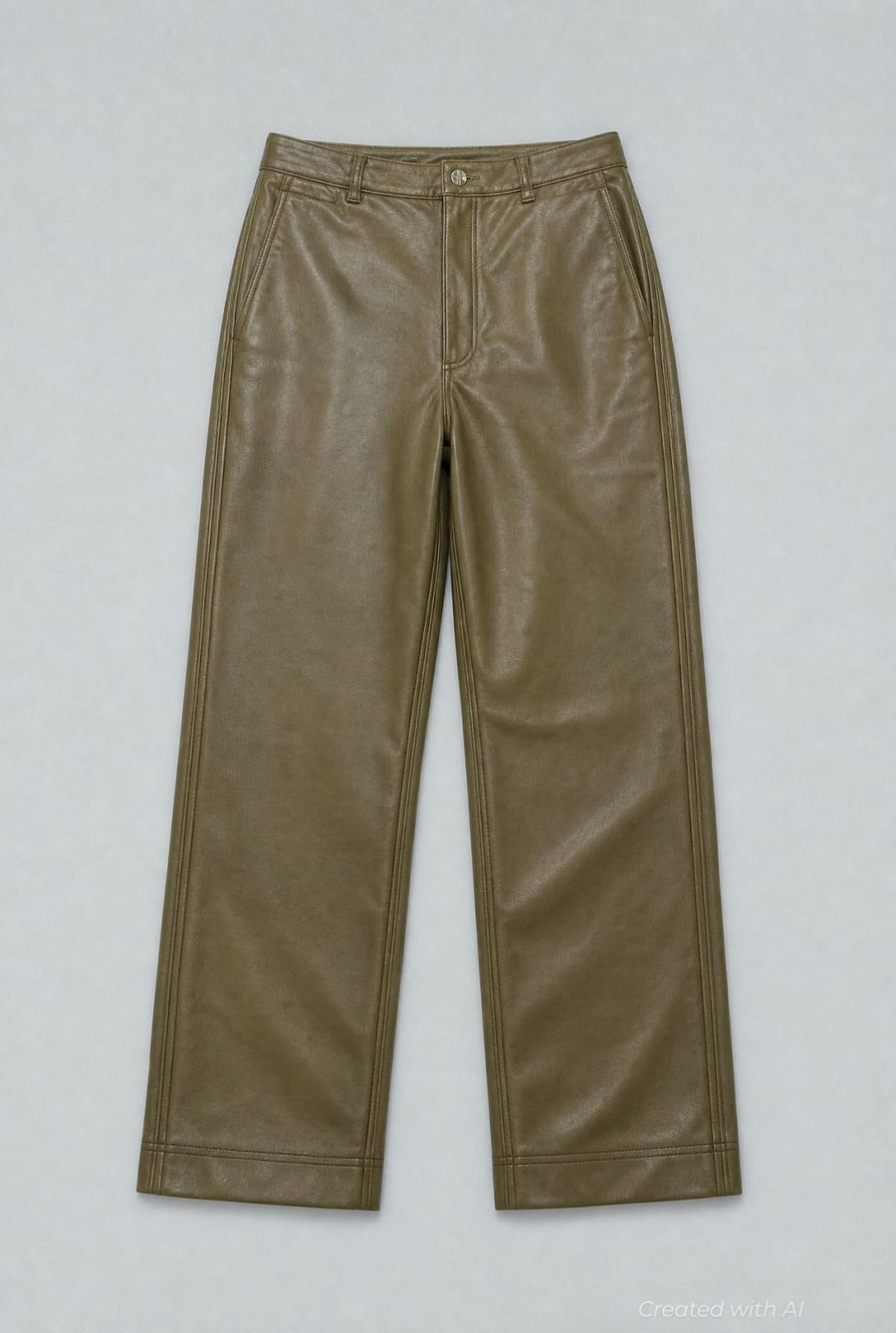 Faux Leather Straight Leg Pants - Army - Pants