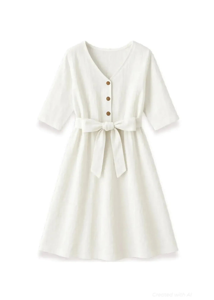 Faye Linen Dress - Cream - Dresses