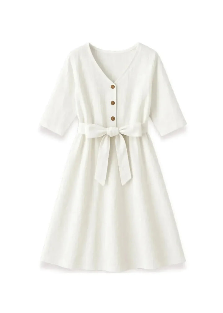 Faye Linen Dress - Cream - Dresses