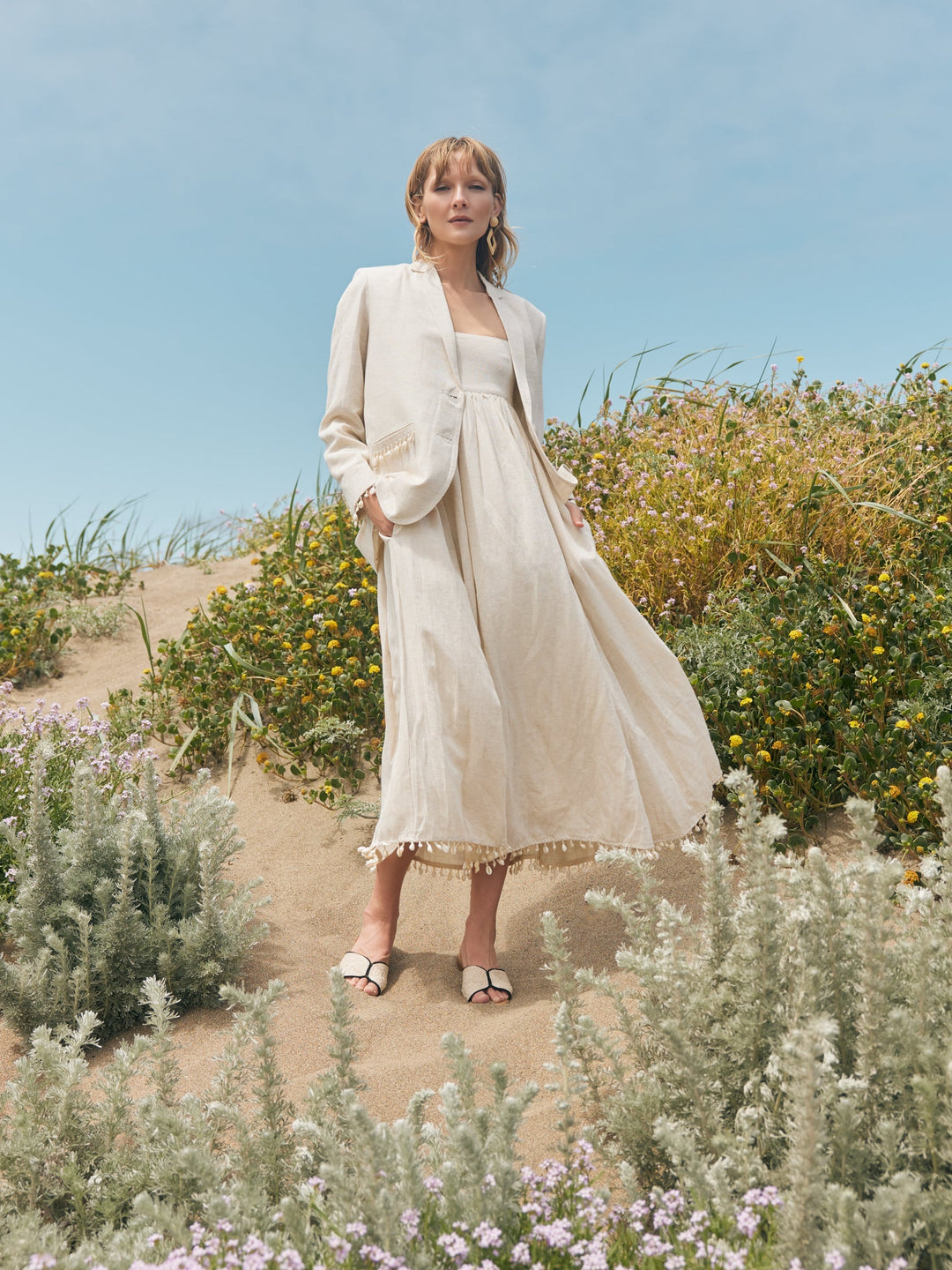 Amber Puka Beaded Fringe Blazer - Light Sand/Puka Shell Fringe