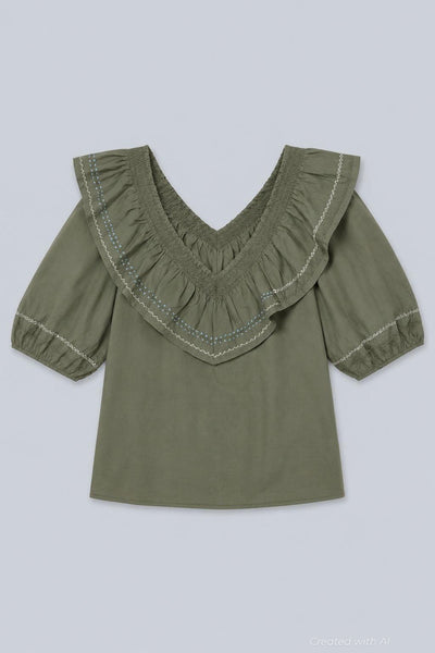 Felix Ruffle Top - Green - Blouse