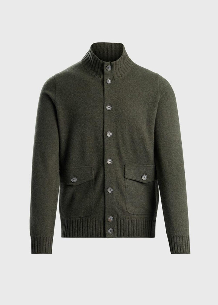 Felted Cashmere Cardigan - Olive - Cardigan