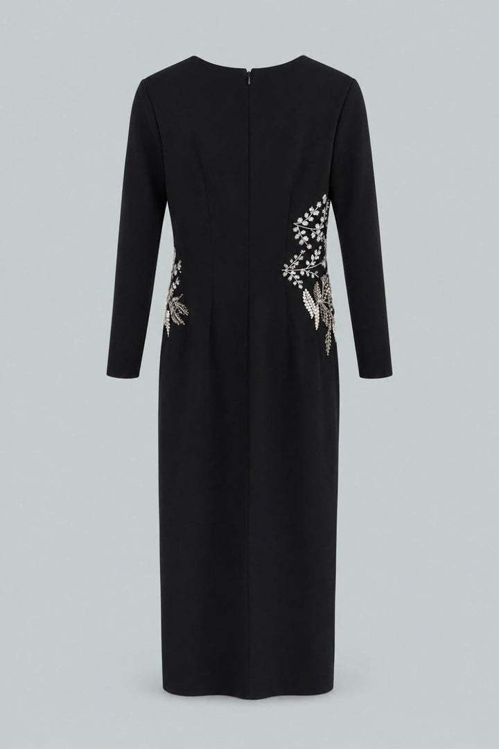 Fern Embroidered Long Sleeve Gown - Black - US 6 / M - Dresses